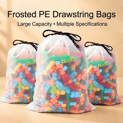 Frosted PE Plastic Drawstring Storage Bag Clear Waterproof Toy Doll Packaging Pouch Travel Organizer Dustproof Bag