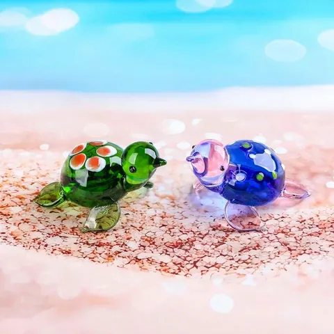 Mini Glass Sea Turtle Figurine Handmade Blown Glass Animal Miniature For Home Office Desktop Fish Tank Decor Ornaments