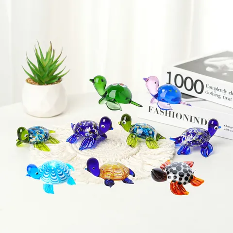 Mini Glass Sea Turtle Figurine Handmade Blown Glass Animal Miniature For Home Office Desktop Fish Tank Decor Ornaments