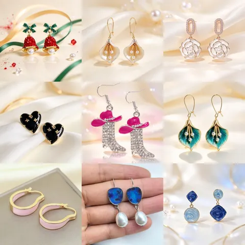 Mode Élégant Alliage Strass Nœud Papillon Cloche Perle Boucles d'Oreilles Clous Trajet Fête Bijoux Cadeau Pour Femmes