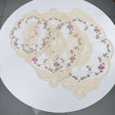 Tovaglietta in Pizzo Ricamato Vintage Francese Ovale in Rete Floreale Sottobicchiere Per Sala da Pranzo Cucina Arredo Tavola