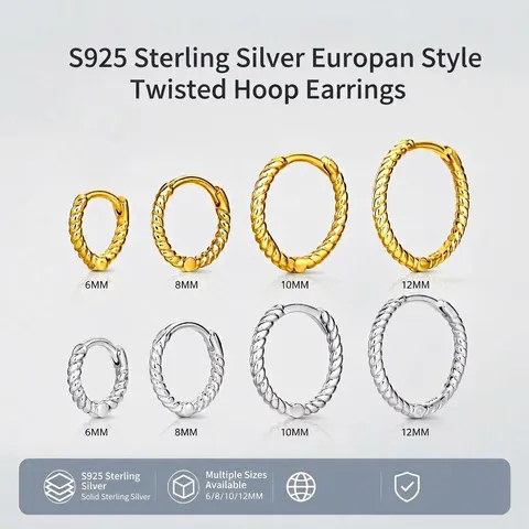 925 Sterling Silver Twisted Hoop Earrings For Women Minimalist Textured Round Huggie Earrings Gold Silver Plated Jewelry Gift