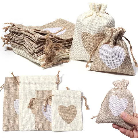 Drawstring Jute Burlap Bags Jewelry Packaging Linen Gift Pouches Sacks For Party Favors Wedding Storage Natural Texture
