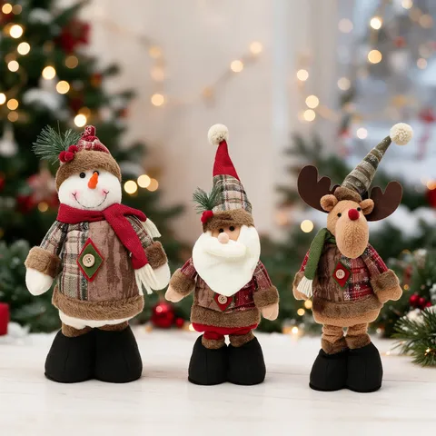 Weihnachten Teleskopbeine Karo Puppe Weihnachtsmann Schneemann Rentier Heim Schreibtisch Deko Retro Nordisch Stil Ornament