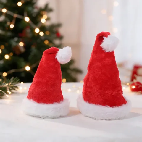 Klassische Plüsch Weihnachtsmütze Verdickte Rot Weiß Mütze Für Erwachsene Kinder Weihnachten Feiertag Party Dekoration Requisiten