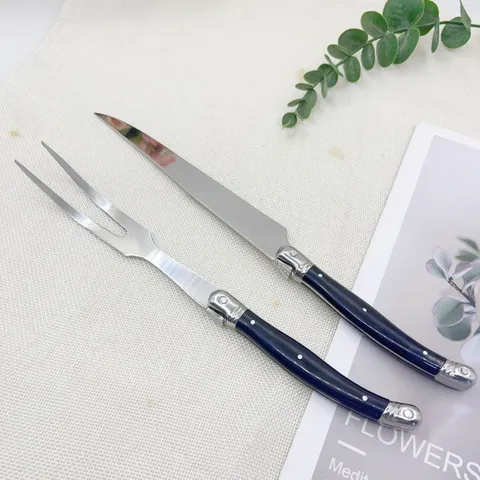 Stainless Steel Steak Knife And Fork Set Black Handle Carving Knife And Meat Fork Dining Tableware Kitchen Tool