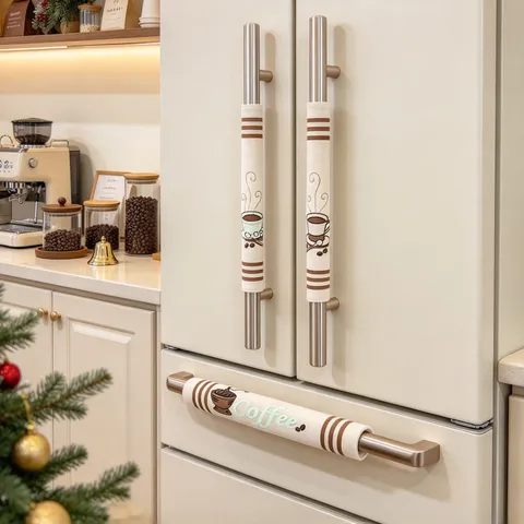 Coffee Theme Cotton Linen Fridge Handle Covers Microwave Oven Door Handle Protector Protective Anti Dirty Dust Proof Covers Kitchen Decor