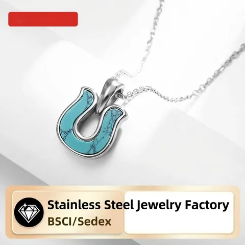 Horseshoe Pendant Necklace Stainless Steel Turquoise U Shaped Dainty Minimalist Jewelry For Women Elegant Gift