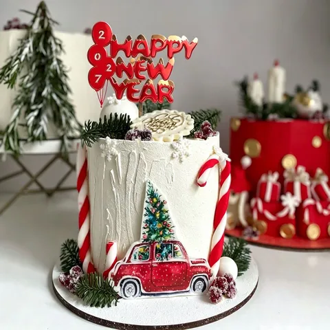 2026 Cake Topper Πρωτοχρονιάς Καλή Χρονιά Ακρυλικό Διακοσμητικό Τούρτας Κόκκινο Χρυσό Πάρτι Είδη Επιδόρπια Cupcake Insert