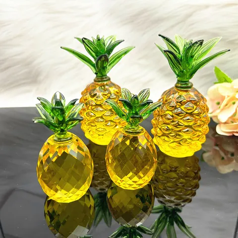 Yellow Crystal Pineapple Ornament Glazed Glass Feng Shui Figurine Desktop Home Wine Cabinet Decor Craft Gift
