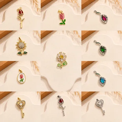Blumen Herz Schlüssel Wassertropfen Anhänger Legierung Zirkon Strass Emaille DIY Schmuckherstellung Halskette Armband Zubehör
