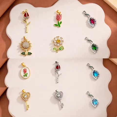 Blumen Herz Schlüssel Wassertropfen Anhänger Legierung Zirkon Strass Emaille DIY Schmuckherstellung Halskette Armband Zubehör