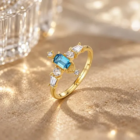 Vintage London Blue Topaz S925 Sterling Silver Ring Necklace Earrings Women Gold Plated Emerald Cut Luxurious Jewelry