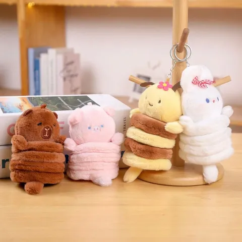 Mignon Rétractable à Ressort Capybara Abeille Lapin Cochon Jouet en Peluche Pendentif de Sac Coton PP Animal en Peluche Porte-clés Cadeau