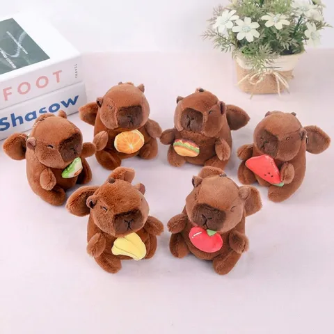 Cute Capybara Angel Plush Toy Doll Keychain Soft Stuffed Animal With Fruit Pendant Bag Charm Kids Gift