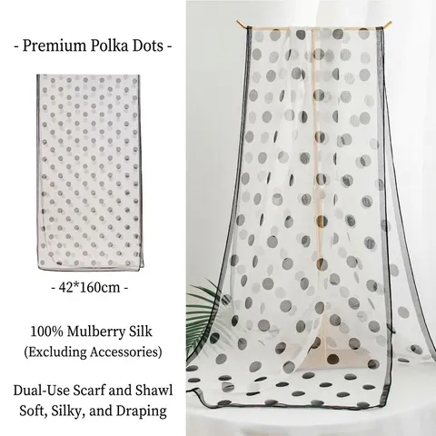 Elegant Mulberry Silk Scarf for Women French Style Polka Dot Floral Long Skinny Silk Shawl Wrap Spring Summer Accessories