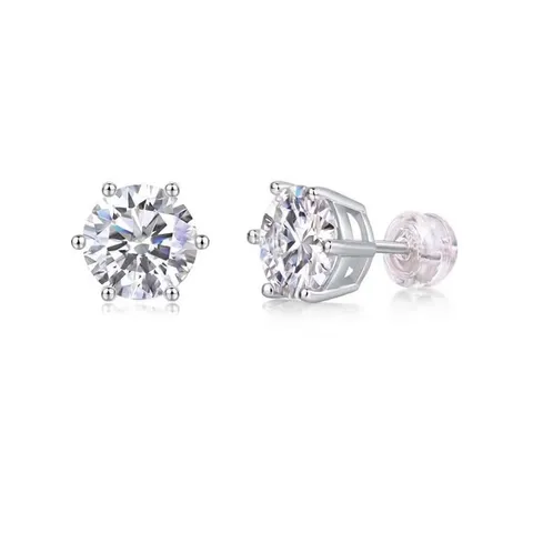 S925 Sterling Silver Lab Grown Moissanite Stud Earrings With 925 Silver Earring Post Six Prong Round Brilliant Cut Jewelry