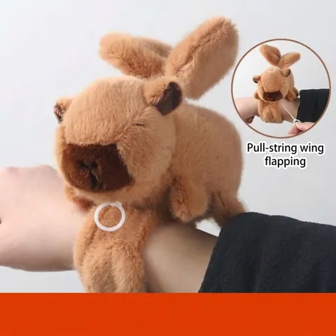 Capybara Plush Slap Bracelet Cute Stuffed Animal Toy Angel Wings Interactive Wristband Soft Doll Gift for Kids