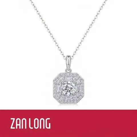 Luxury S925 Sterling Silver Octagon Halo Moissanite Pendant Necklace 18K White Gold Plated Wedding Jewelry For Women Gift