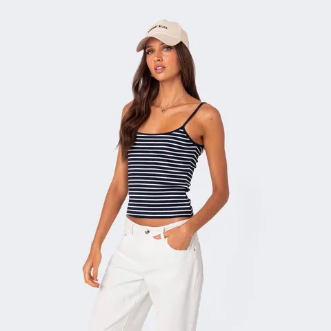 Canotta Casual Rigata Senza Maniche da Donna Vestibilità Slim Girocollo Maglietta Poliestere Estate Top Base