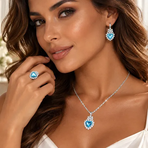 Gioielli A Forma Di Cuore Collana Orecchini E Anello Lega Strass Tonalità Argento Per Donna Moda