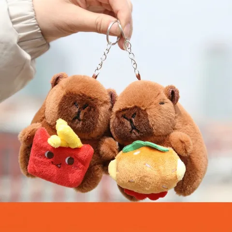 Carino Capibara Peluche Portachiavi Morbido Bambola Animale Stuffed Con Ciondolo Miniatura Amburger Patatine Fast Food Ciondolo Borsa Regalo