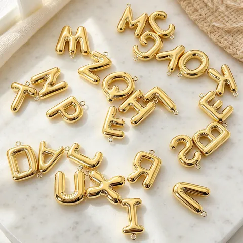 Minimalist 18K Gold Plated Stainless Steel Puffy Initial Alphabet A-Z Bubble Letter Pendant For Necklace DIY Jewelry Making Charms Women Men