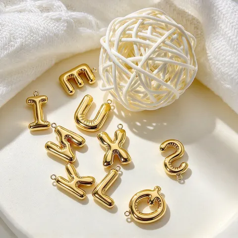 Minimalist 18K Gold Plated Stainless Steel Puffy Initial Alphabet A-Z Bubble Letter Pendant For Necklace DIY Jewelry Making Charms Women Men