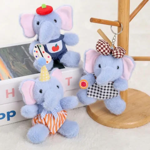 Mignon Petit Éléphant Peluche Jouet Porte-Clés Animal en Peluche Pendentif de Sac Poupée Animal Dessin Animé Ornement de Sac à Dos Cadeau Enfants