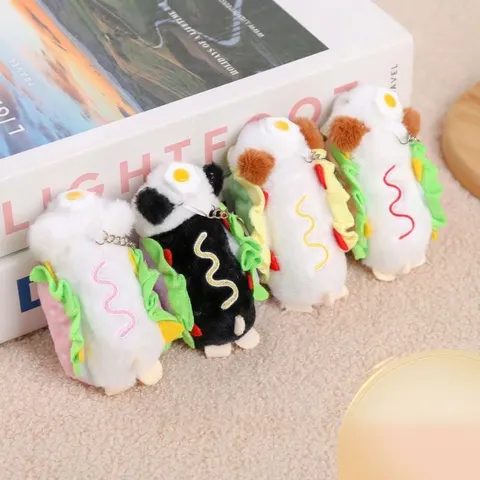 Cute Fried Egg Hot Dog Plush Toy Keychain Cartoon Stuffed Animal Doll Bag Pendant Soft Toy Fluffy Keyring Gift For Women