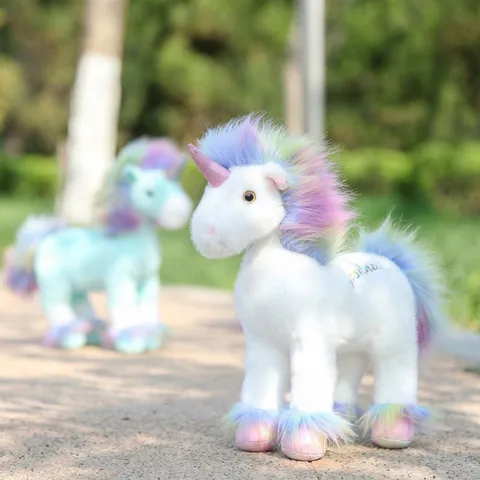 Schattige Staande Regenboog Eenhoorn Pluche Speelgoed Gevulde Dierenpop Zacht Pluizig Kussen Verjaardagscadeau Voor Kinderen