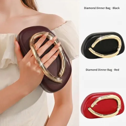 Women Evening Bag Vintage PU Leather Clutch Purse With Metal Handle Chain Crossbody Shoulder Bag For Banquet Party