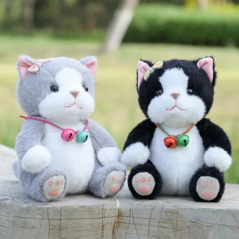 Cute Sitting Cat Plush Toy With Bell And Bowknot Stuffed Animal Doll Soft Plush Home Decor Girl Gift
