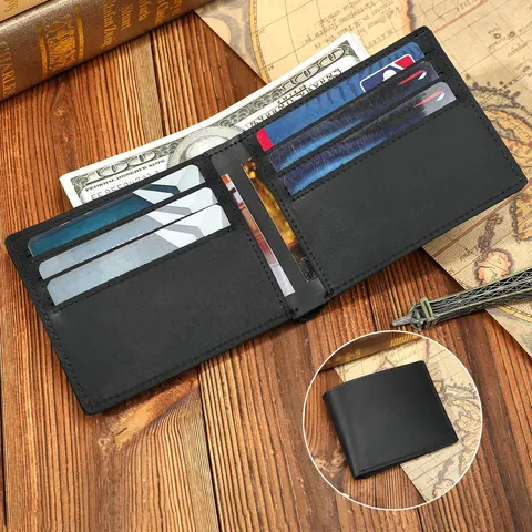 Heren Echt Leer Bifold Portemonnee Vintage Rundleer Kaarthouder Multifunctionele Kaartetui Portemonnee