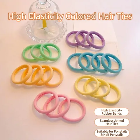 Élastiques à Cheveux Sans Coutures Couleur Bonbon Pour Femmes Haute Élasticité Bandes en Caoutchouc Accessoires de Cheveux