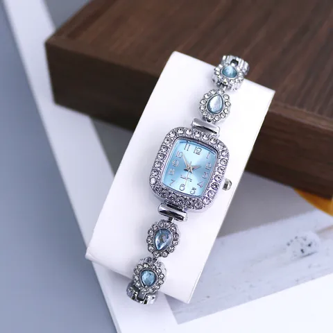 Fashion Square Full Diamond Women Quartz Watch Water Drop Rhinestone Bracelet Watch Elegant Ladies Wristwatch Jewelry Watch