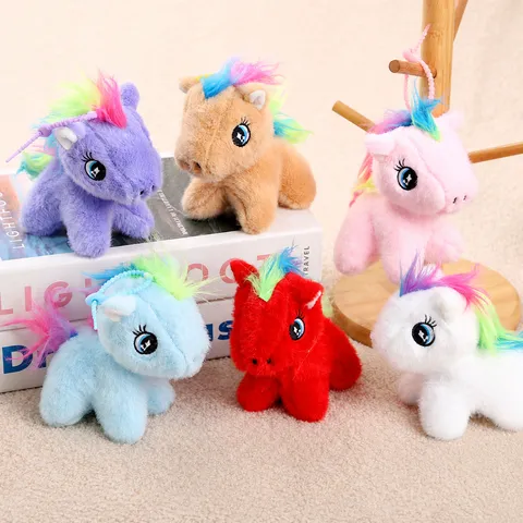 Süßes Cartoon Buntes Pony Einhorn Plüschtier Puppenanhänger Kreativer Schlüsselanhänger