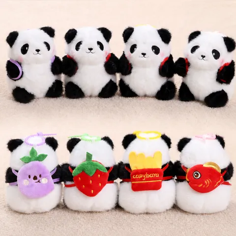 Mignon Pendentif en Peluche Panda Dessin Animé Animal Poupée en Peluche Charme de Sac Fraise Koi Frites Sac à Dos Portere-clés Cadeau pour Enfants Femme