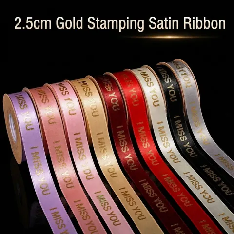Cinta Grosgrain Tejida Estampado de Letras de Estampación en Caliente de Oro Cinta de Tela Para Embalaje de Regalo Ramo Boda Fiesta Decoración