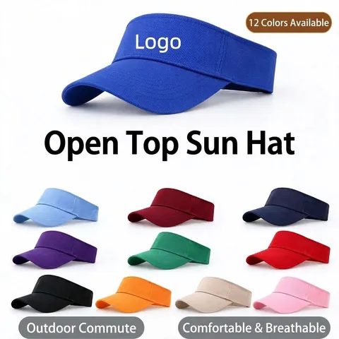 Chapeau Visière Unicolore Unisexe Polyester Respirant Haut Ouvert Chapeau de Soleil Réglable Sport Extérieur