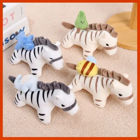 Cute Plush Zebra And Pony Keychain Stuffed Animal Toy Interactive Pull-Out Design Bag Hanging Ornament