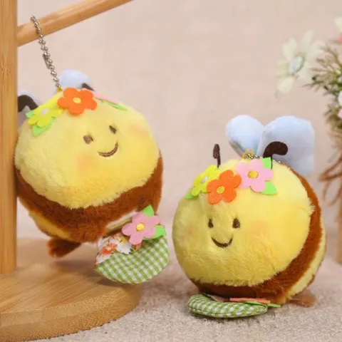 Cute Bee Plush Toy Pendant Stuffed Animal Doll With Flower Basket Cute Hanging Ornament For Kids Girls Birthday Gift