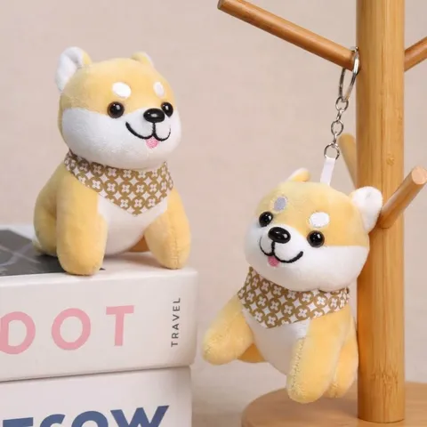 Cute Shiba Inu Plush Toy Keychain Soft Stuffed Animal Bag Pendant With Scarf Cute Puppy Doll Keyring Gift For Women