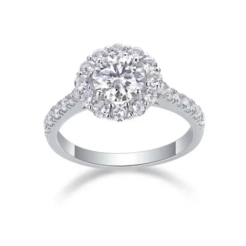 Anello Halo in Argento Sterling 925 Taglio Rotondo Moissanite Diamante Sintetico Colore D 3EX Anello di Fidanzamento da Donna Gioielli di Lusso