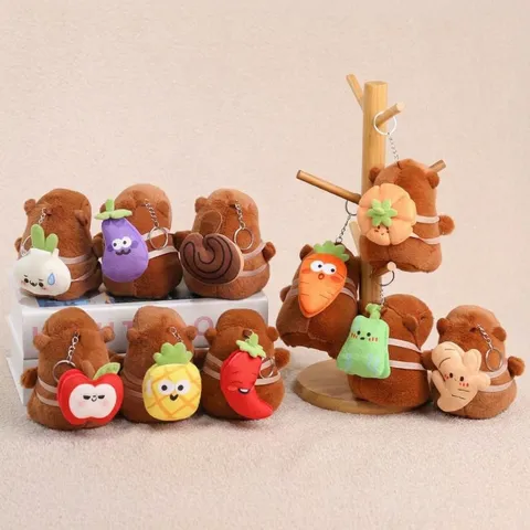 Cute Capybara Plush Toy Pendant Cartoon Stuffed Animal Doll With Double-Layer Vegetable Bag Keychain Bag Hanging Ornament Gift