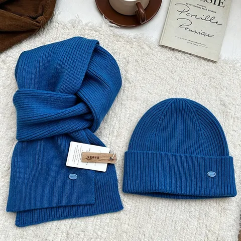Donna Tinta Unita Lana Maglia Cappello e Sciarpa Set Inverno Caldo Retro Ispessito Berretto Sciarpa Collo Set Due Pezzi