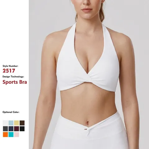 Vêtements de Sport pour Femmes Soutien-Gorge de Sport Halter Croisé Dos Creusé Fitness Course Entraînement Gym Top Amovible
