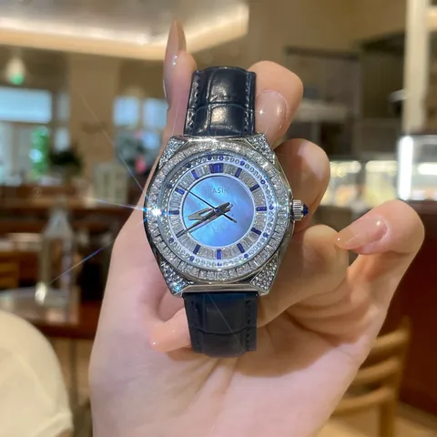 Montre Mécanique de Luxe pour Femmes Boîtier en Acier Inoxydable Incrusté de Strass Montre-Bracelet de Mode Bracelet en Cuir Artificiel Motif Crocodile