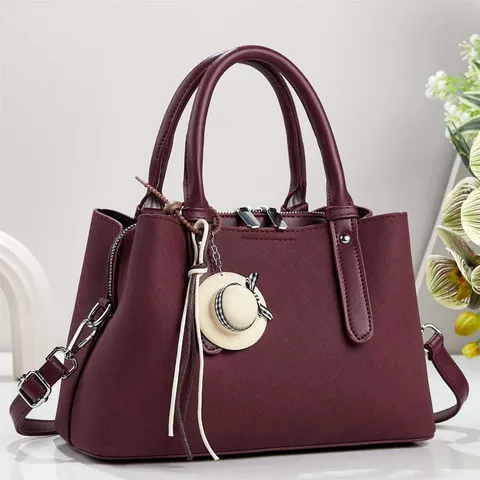 Women Large Capacity PU Leather Handbag Simple Saffiano Texture Shoulder Bag With Straw Hat Charm Daily Commuting Crossbody Bag