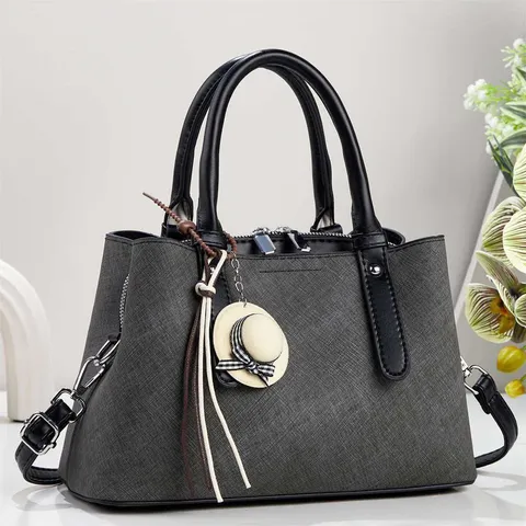 Women Large Capacity PU Leather Handbag Simple Saffiano Texture Shoulder Bag With Straw Hat Charm Daily Commuting Crossbody Bag